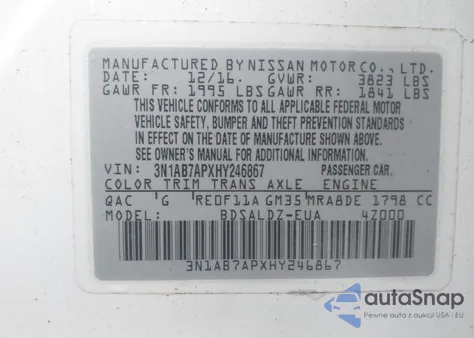 2017 Nissan Sentra Sv из США, поврежденный, VIN 3N1AB7APXHY246867